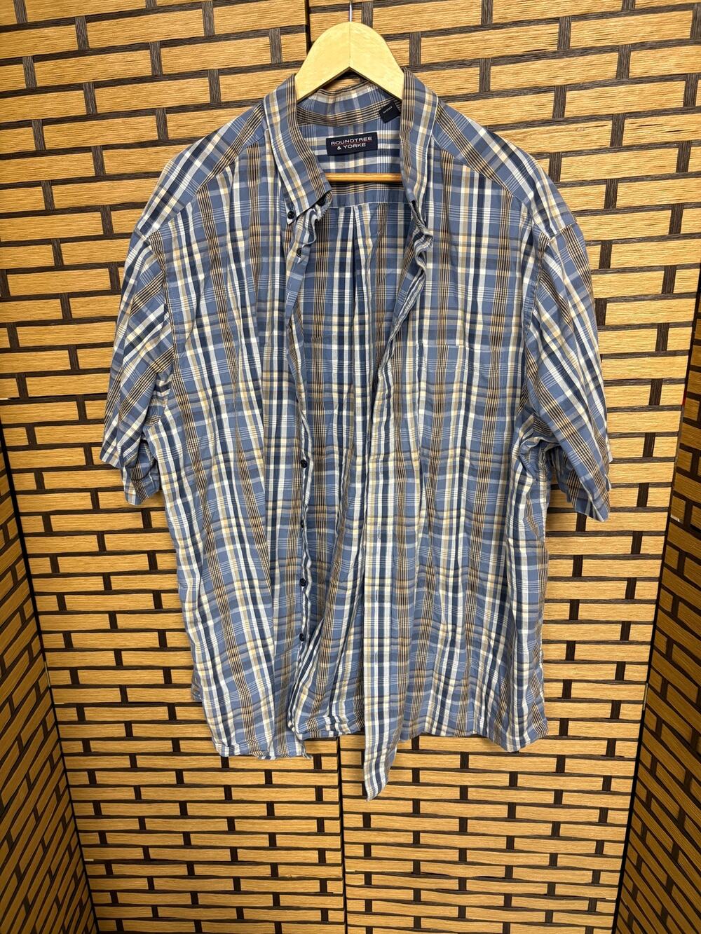 Roundtree & Yorke Blue Plaid Short Sleeve Button Down Shirt Size 3X Tall